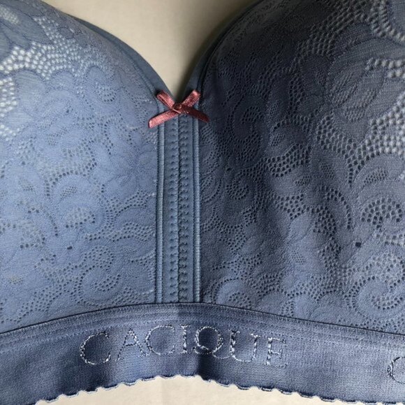 Lane Bryant Cacique Baby Blue lace cotton lightly lined no wire Bra 42DD - Picture 3 of 7